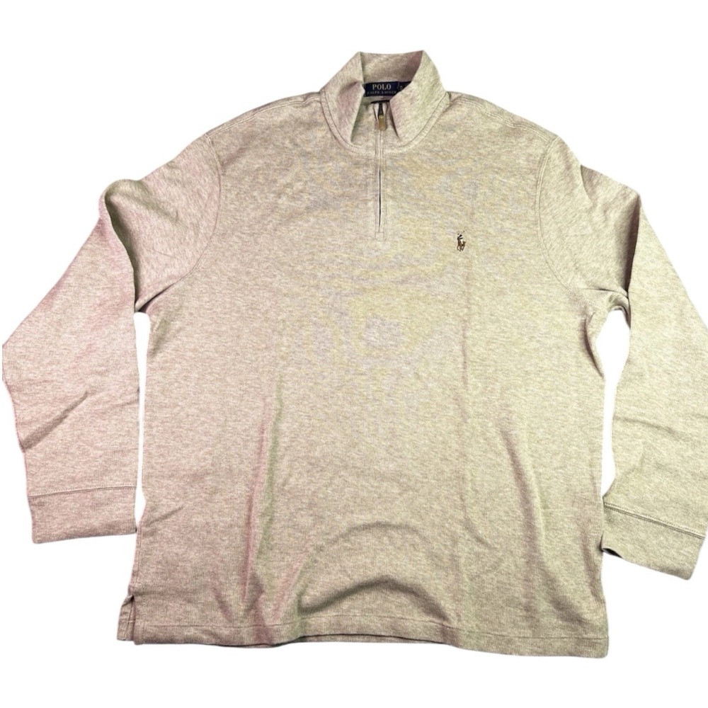 Polo Ralph Lauren Mens Estate Rib Pullover Sweater Beige Mock Neck 1/4 Zip XL